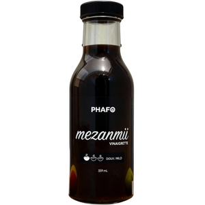 Bouteille de vinaigrette Mezanmii Phafo, balsamique-érable haïtienne