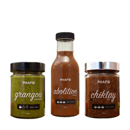 Combo Timoun Joj Phafo, marinade, sauce et chiktay hareng