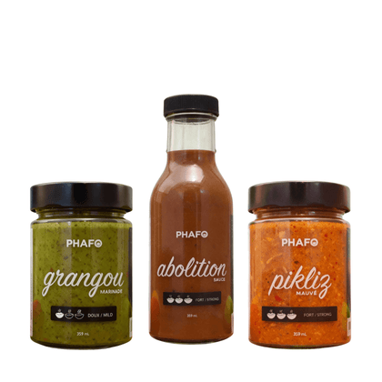 Combo Timoun Mauve Phafo, marinade, sauce et pikliz fort